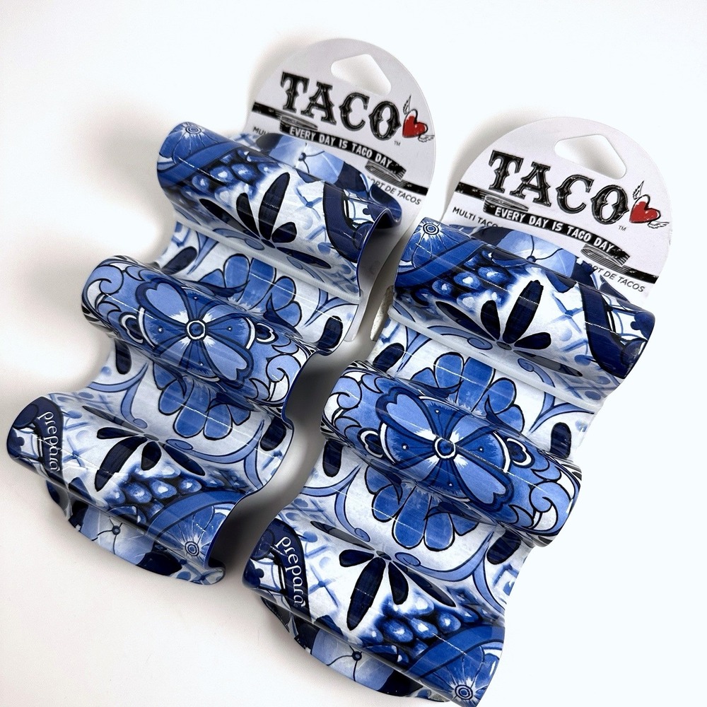 Prepara Taco Holders Set Of 2 Talavera Blue White Melamine BPA Free New NWT